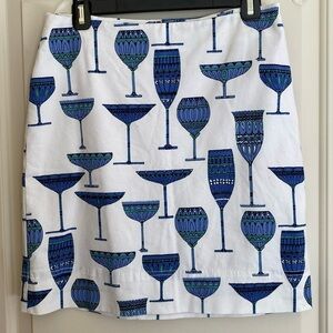 Talbots Cotton White Blue Cocktail Glasses Pencil Skirt Sz 4